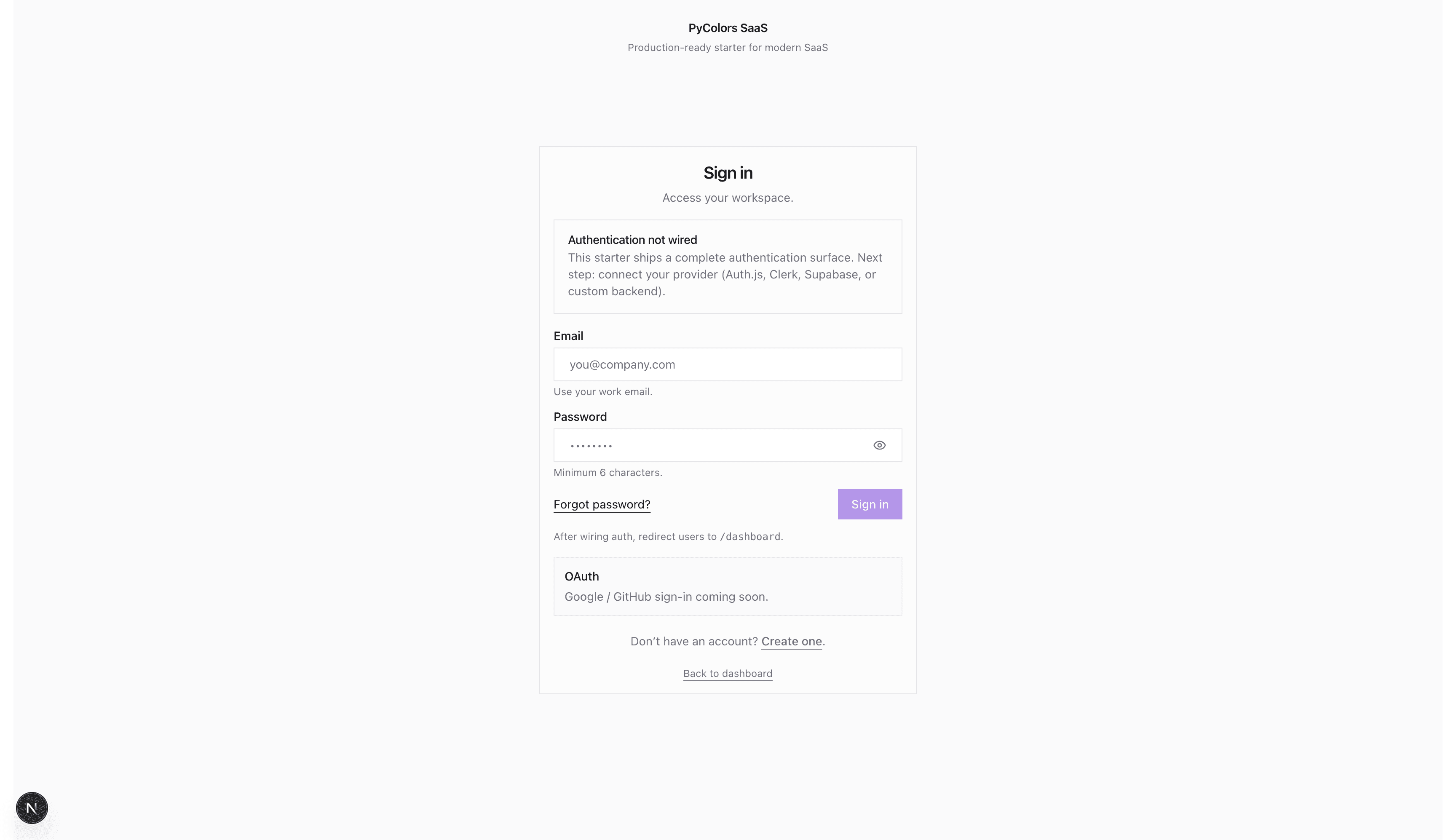 /login + /register surface preview