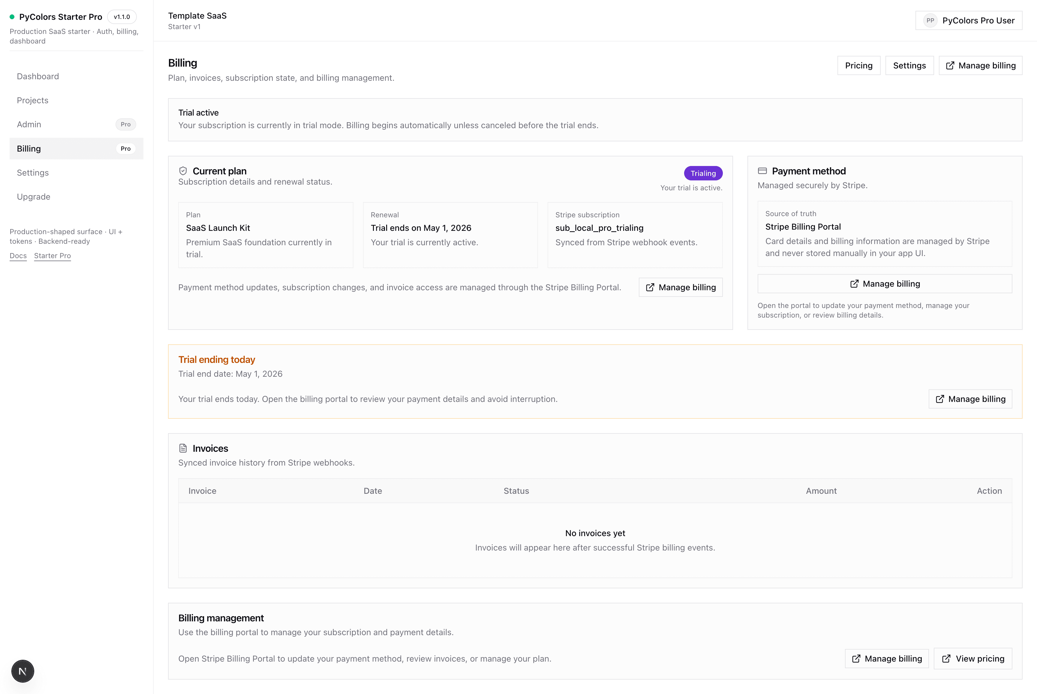 Billing foundation screenshot