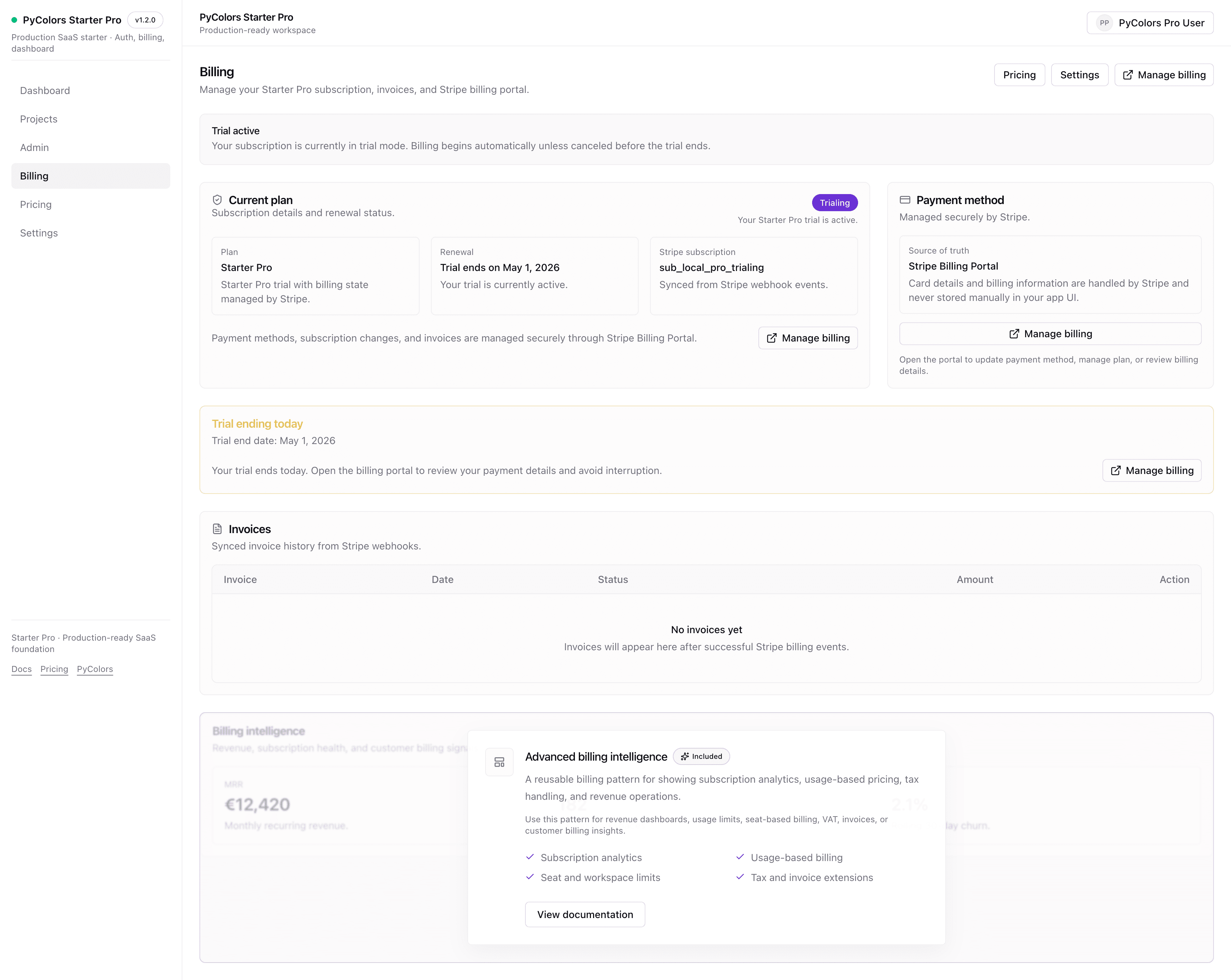 Stripe Billing Starter Pro preview
