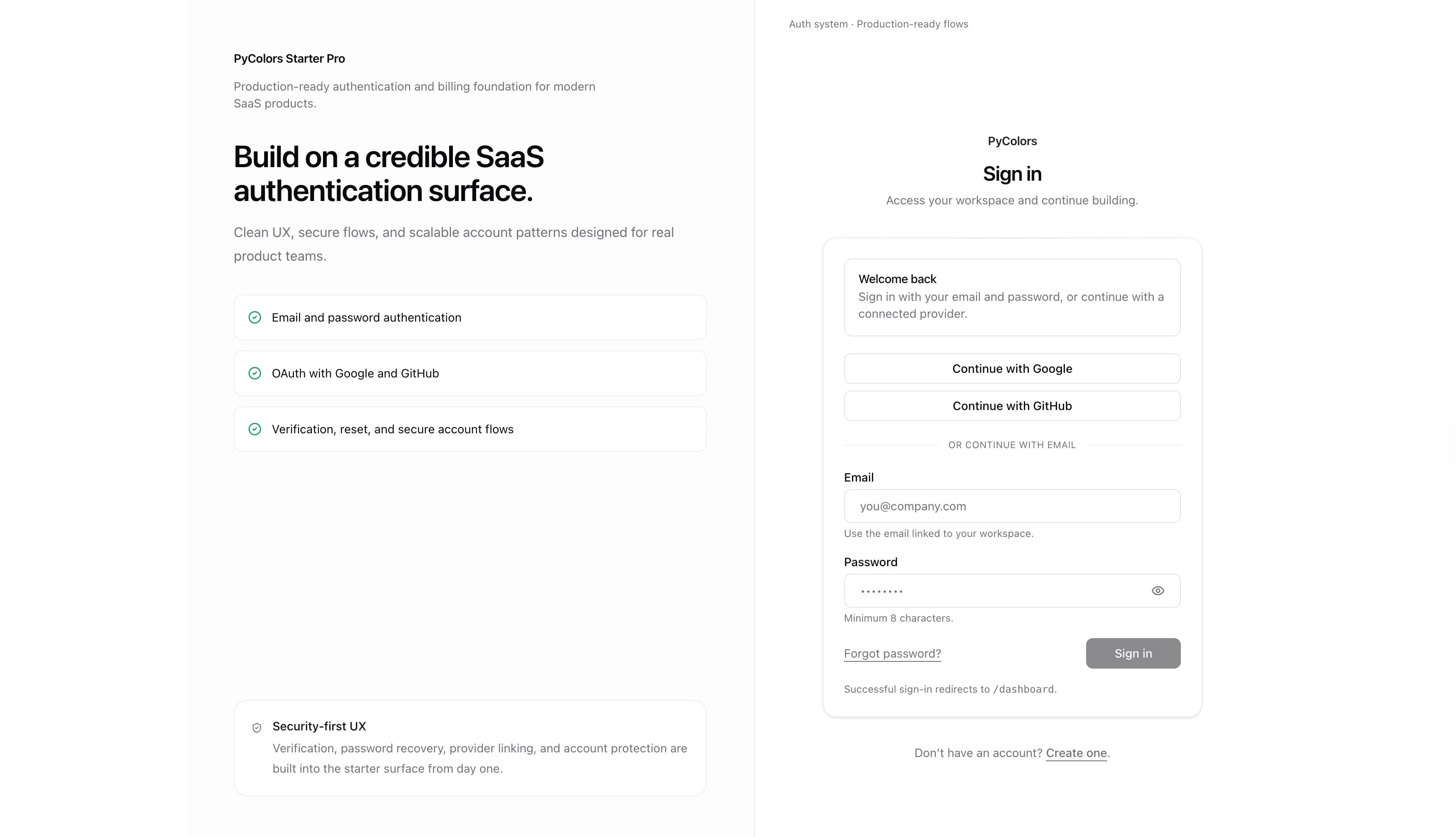 Starter Pro dashboard preview